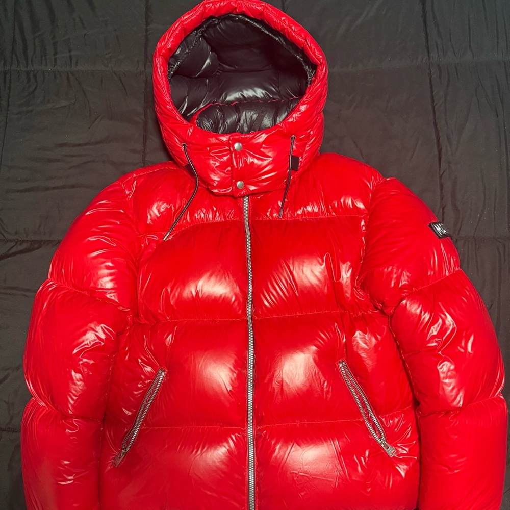Mackage Red Glossy Puffer Jacket with Hood